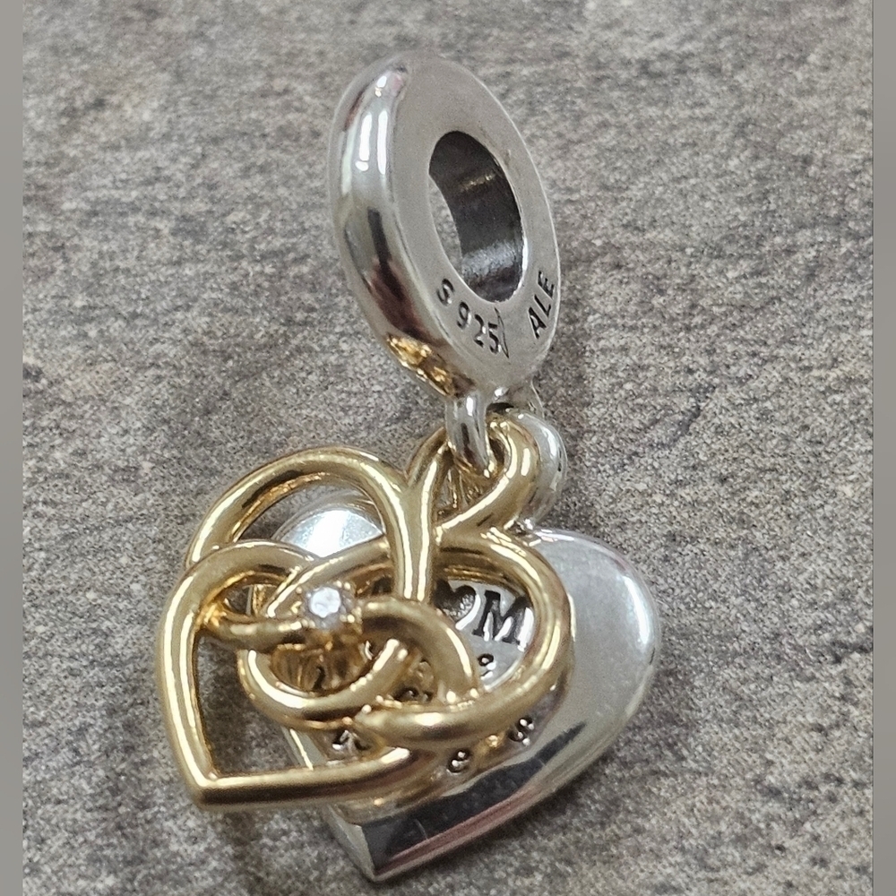 Authentic Pandora Lab-grown Diamond Engravable Mom Double Dangle Charm - Picture 2 of 4